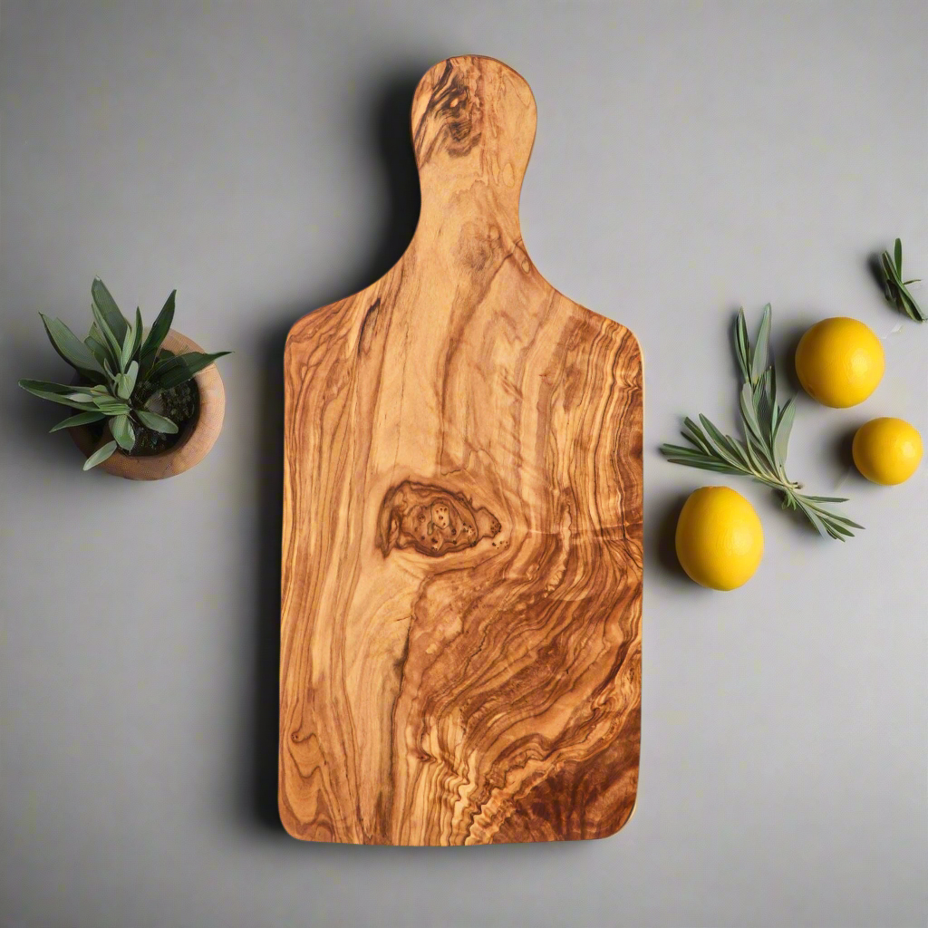 Olive Wood Rectangular Cutting Board with Handle, Handmade