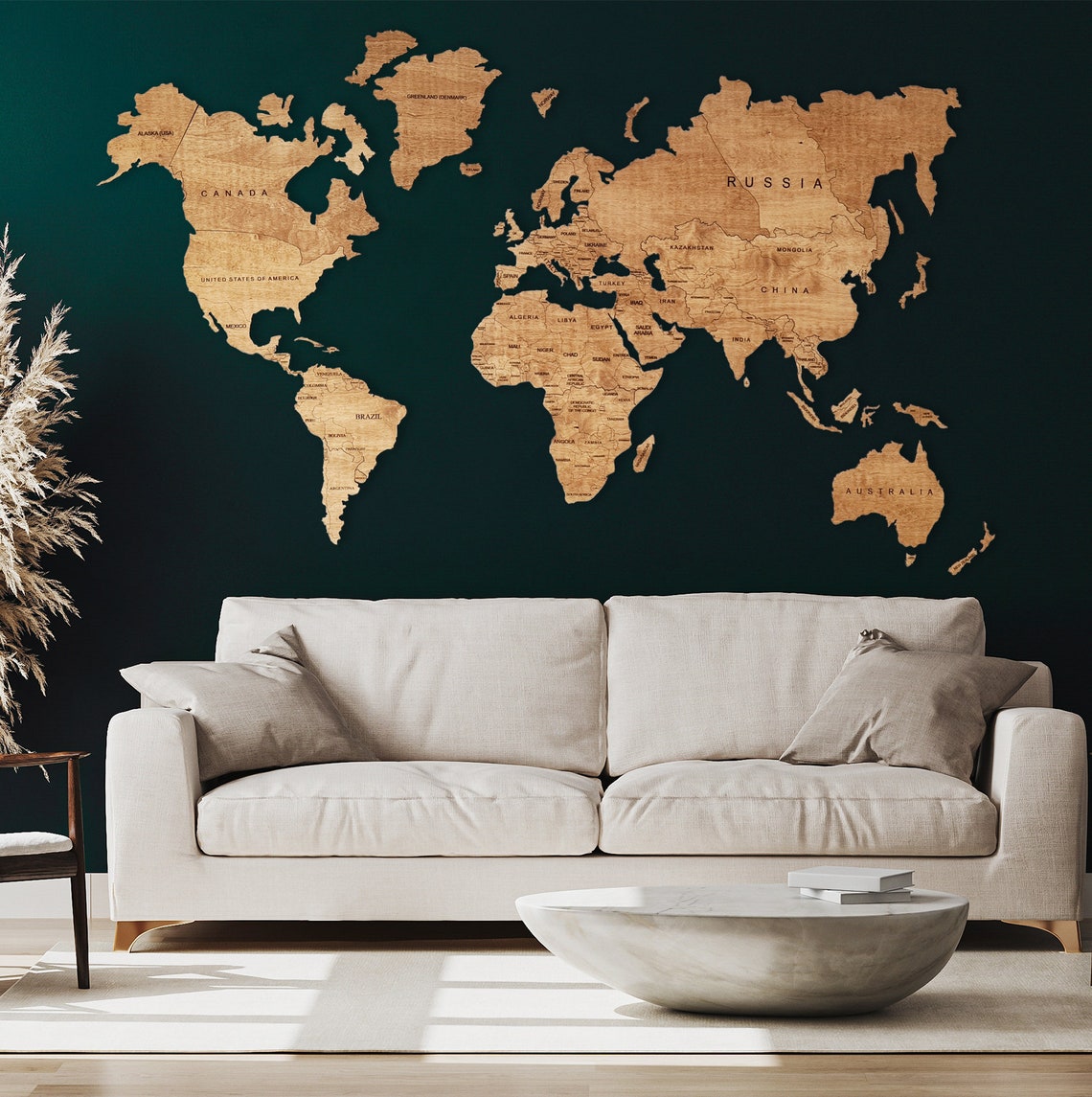 Wooden World Map Wall Art (Light Oak)