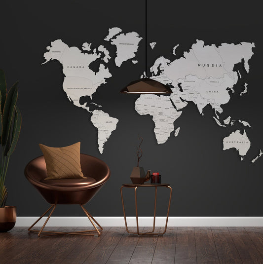 Wooden World Map Wall Art (White Rustic)