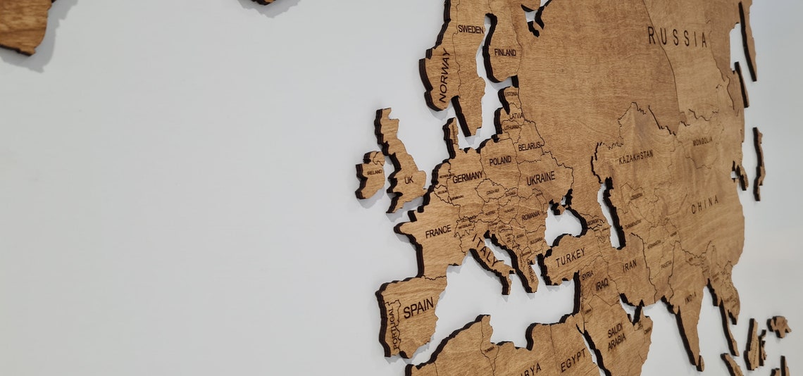 Wooden World Map Wall Art (Light Oak)